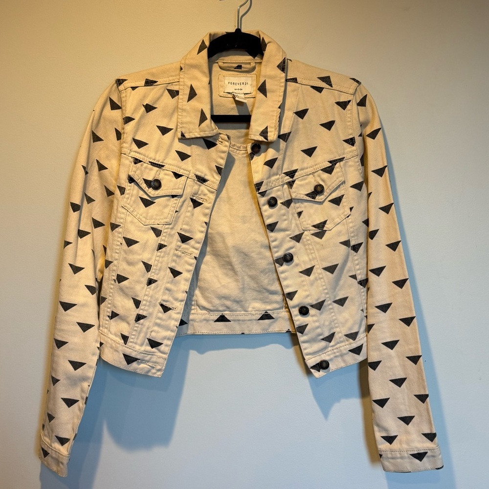 Forever 21 Cream Jacket with Black Geometric Design